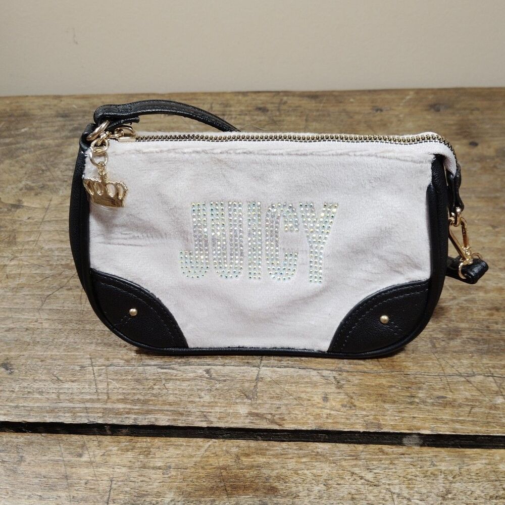 Juicy Couture Velour Handbag Purse Shoulder Y2K Glitzed Wristlet Bag Charm